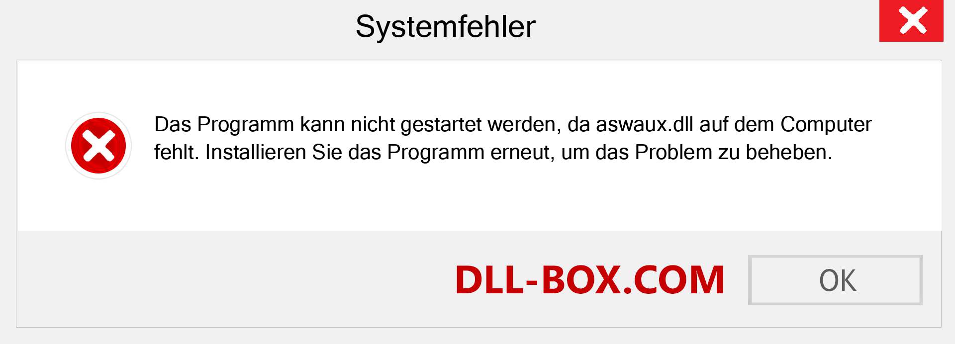 aswaux.dll-Datei fehlt?. Download für Windows 7, 8, 10 - Fix aswaux dll Missing Error unter Windows, Fotos, Bildern